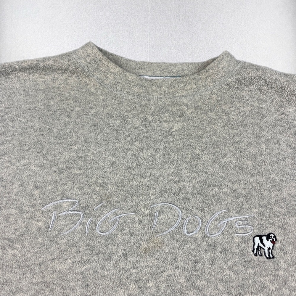 VTG Big Dogs Fleece Pullover Mens Large Gray Crew Neck Embroidered Logo Y2K